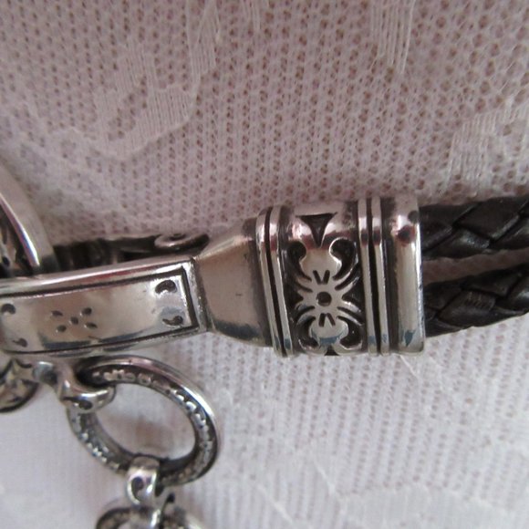Black braided faux leather & ornate buckle silver belt - Picture 3 of 8
